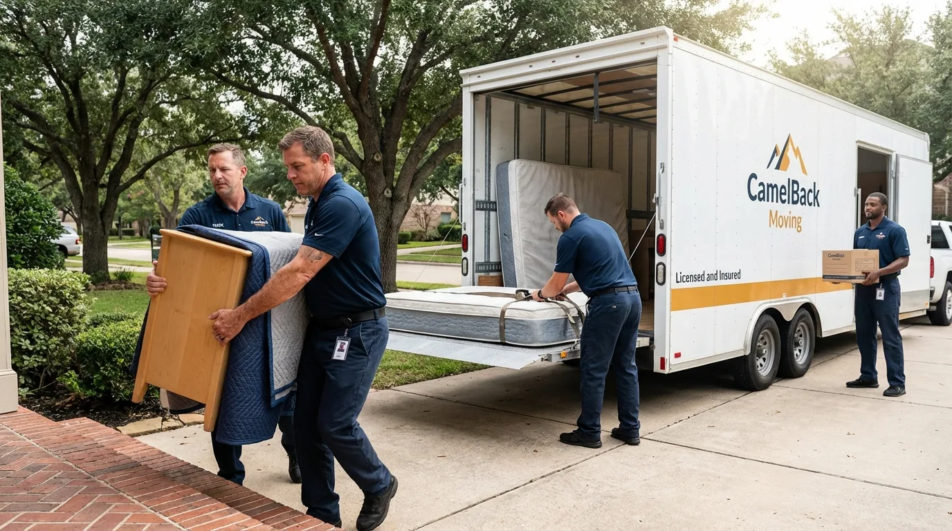 Crew loading residential truck for cross-state move from Saint Clairsville, OH