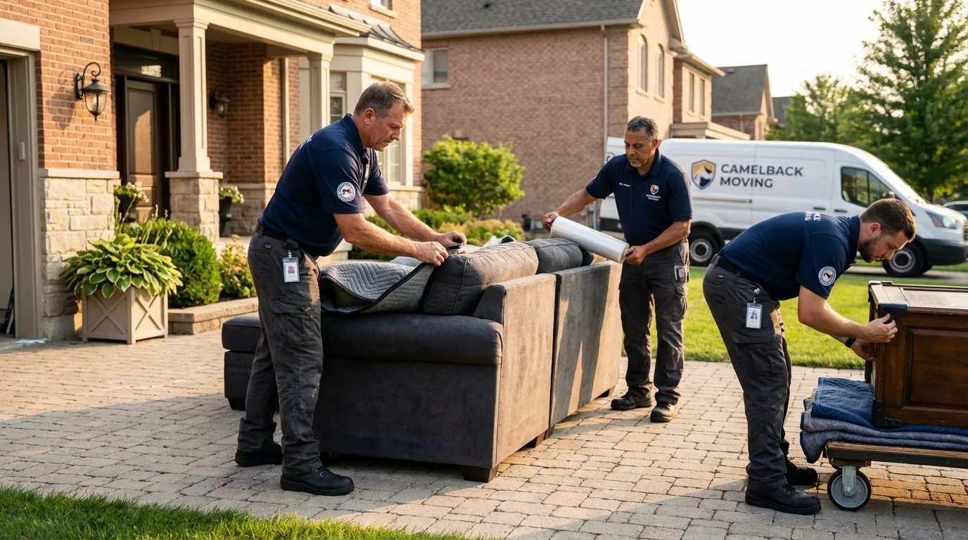 Large estate moving crew wrapping furniture in Saint Clairsville, OH