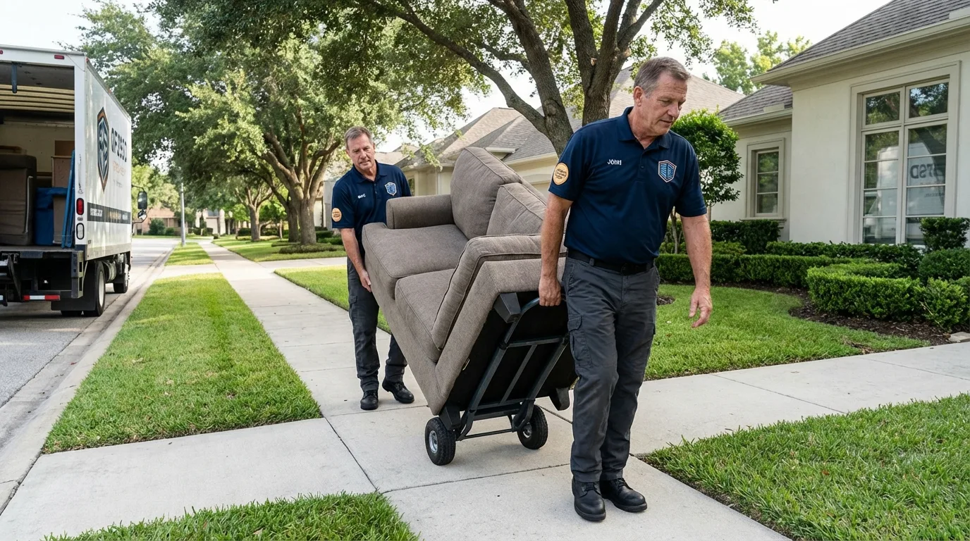 Local residential moving crew loading furniture in Saint Clairsville, OH