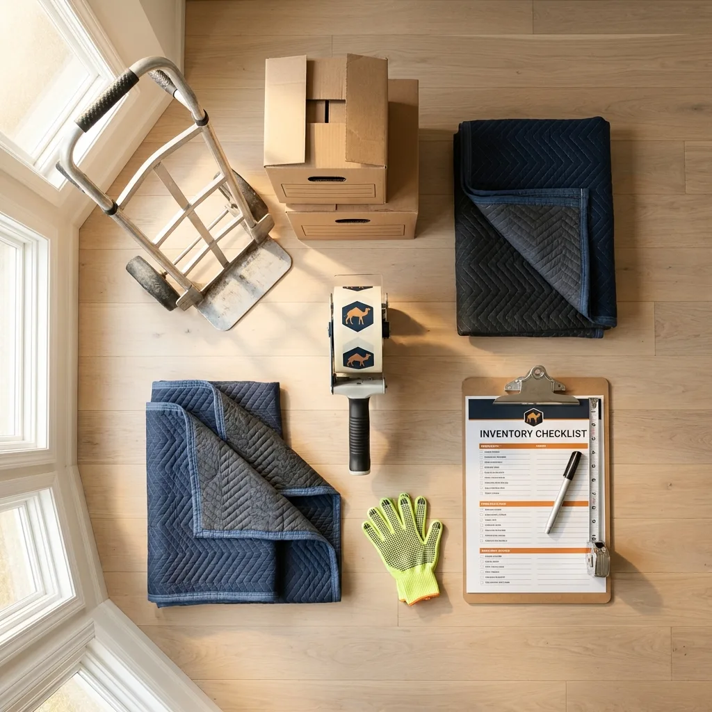 Professional moving supplies and packing materials layout for Saint Clairsville residential relocations